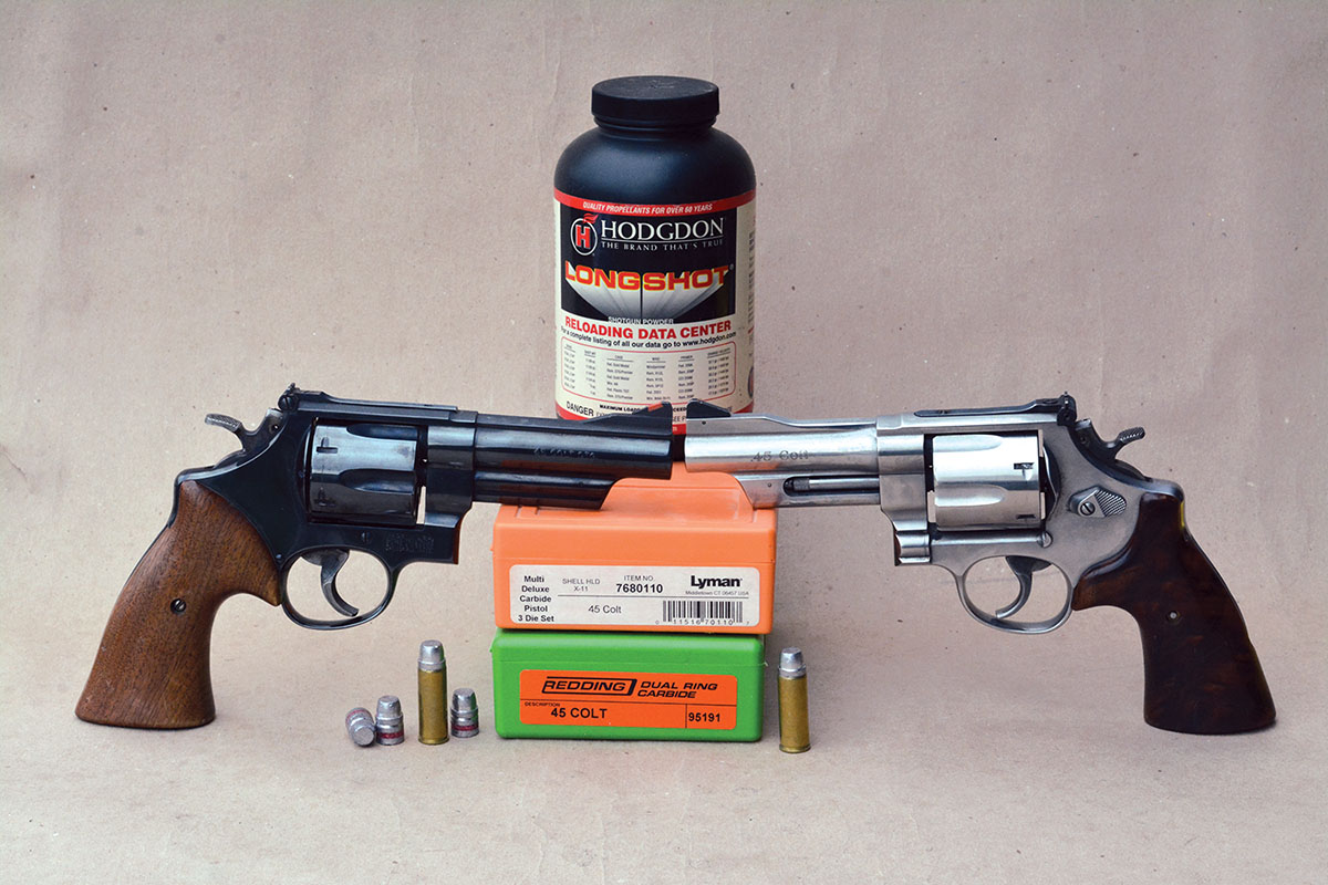 The Smith & Wesson Models 25-5 and 625-6 in 45 Colt can enjoy substantially improved performance through handloading.